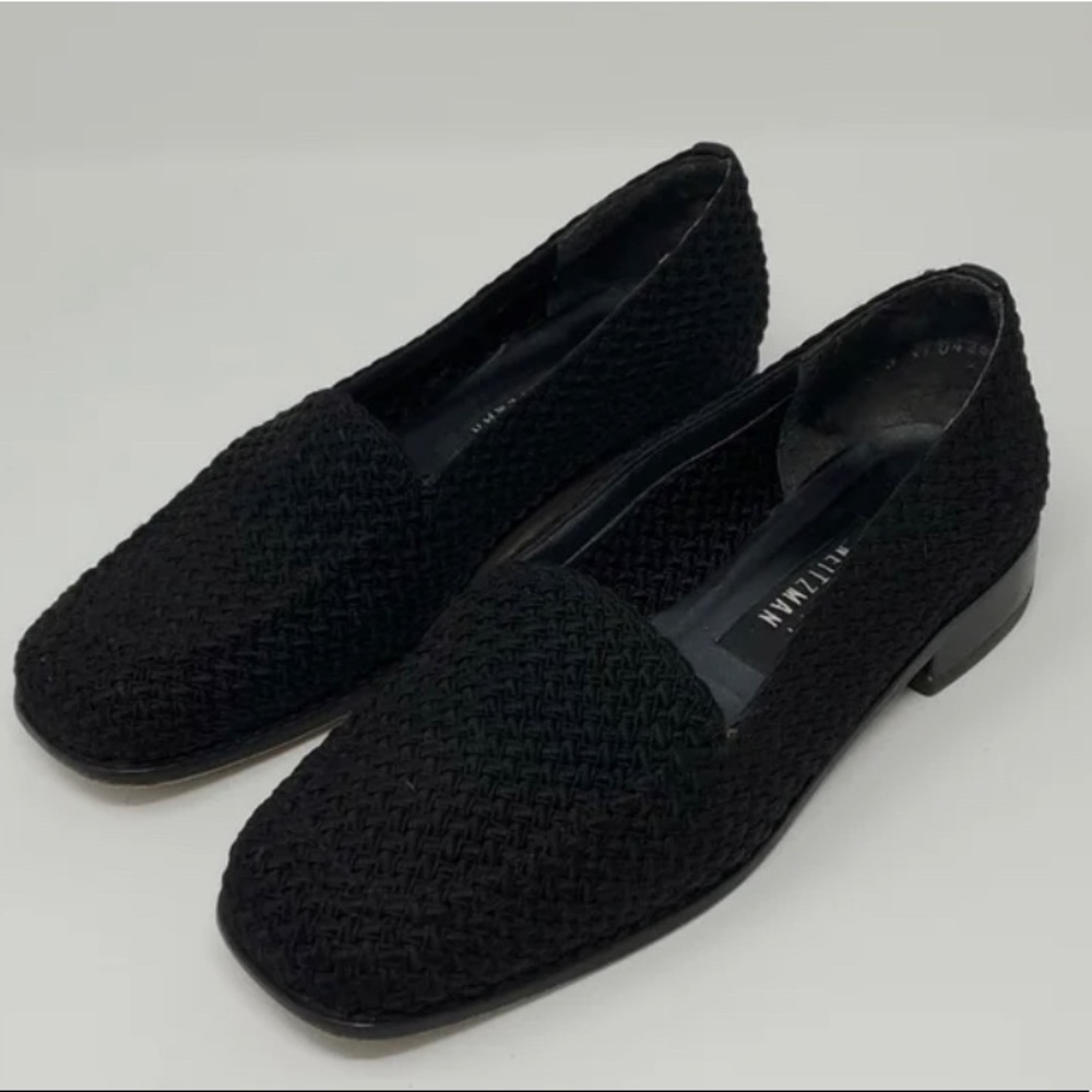 Stuart Weitzman Vintage Black Fabric Weaved Loafers Size 6